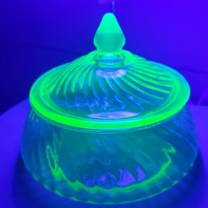 Vintage Hocking Uranium Spiral Candy Dish